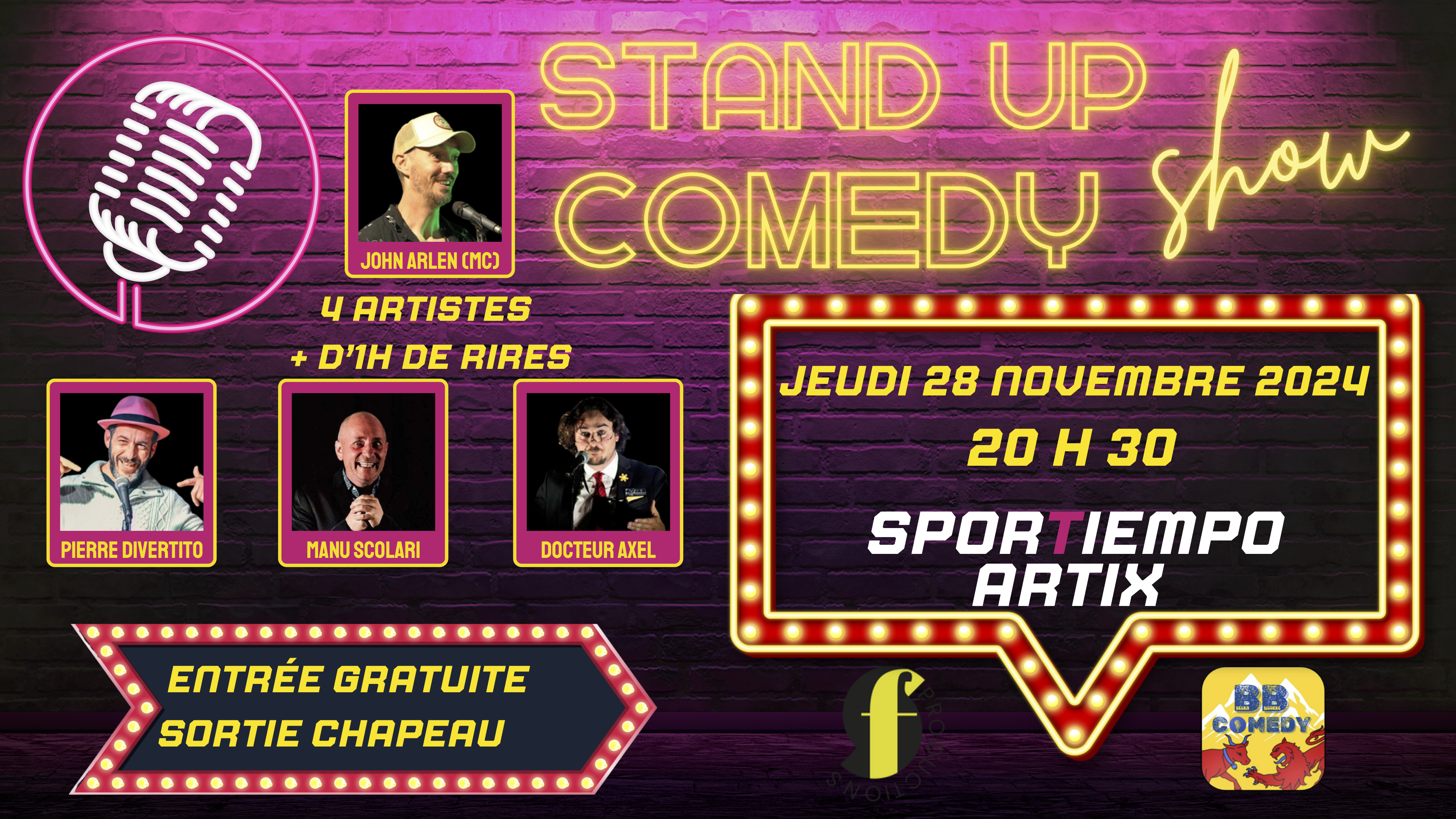 Stand Up Comedy Night le 28/11 à 20h30